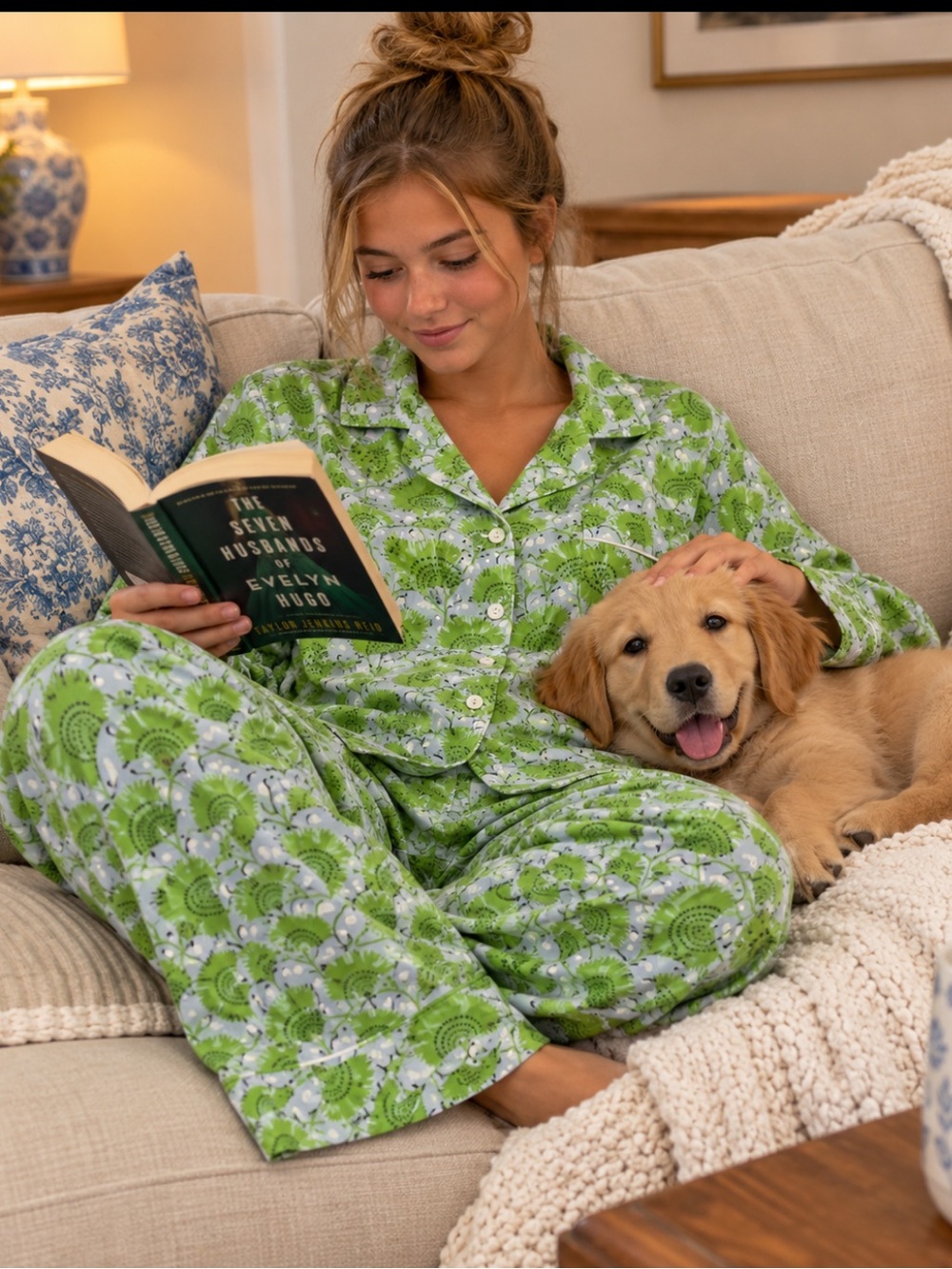 Needham Lane XS Green & Blue Palm Frond Pajamas